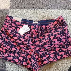 J. Crew Navy and Pink Flamingo Print Shorts